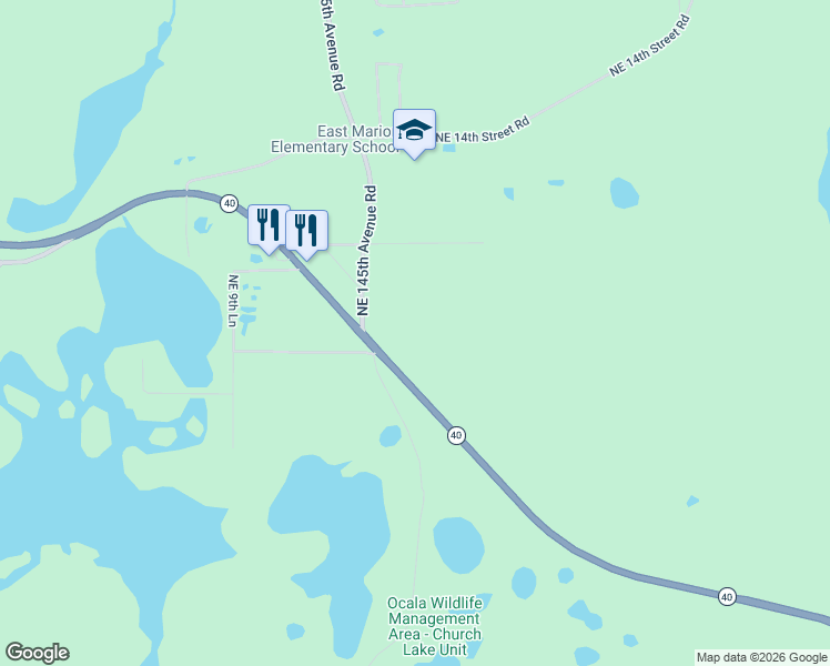 map of restaurants, bars, coffee shops, grocery stores, and more near 815 Northeast 145th Avenue Road in Silver Springs