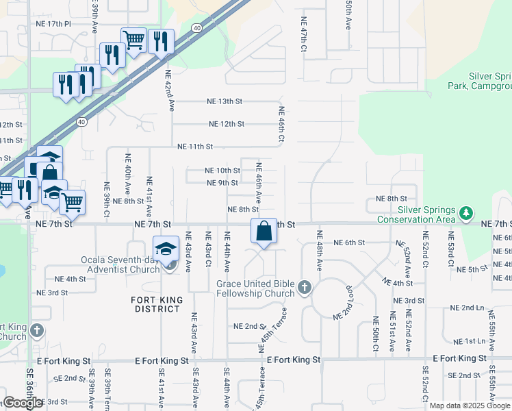map of restaurants, bars, coffee shops, grocery stores, and more near 806 Northeast 46th Avenue in Ocala