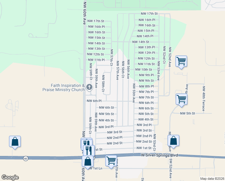 map of restaurants, bars, coffee shops, grocery stores, and more near 764 Northwest 57th Court in Ocala
