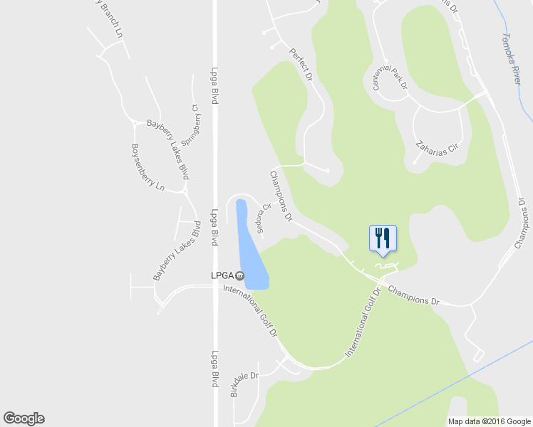 map of restaurants, bars, coffee shops, grocery stores, and more near 121 Sedona Circle in Daytona Beach