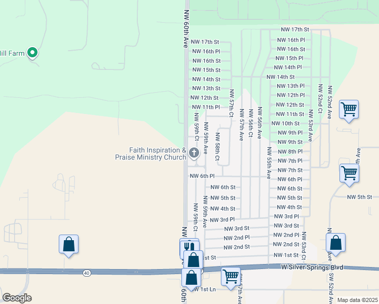 map of restaurants, bars, coffee shops, grocery stores, and more near 755 Northwest 60th Avenue in Ocala