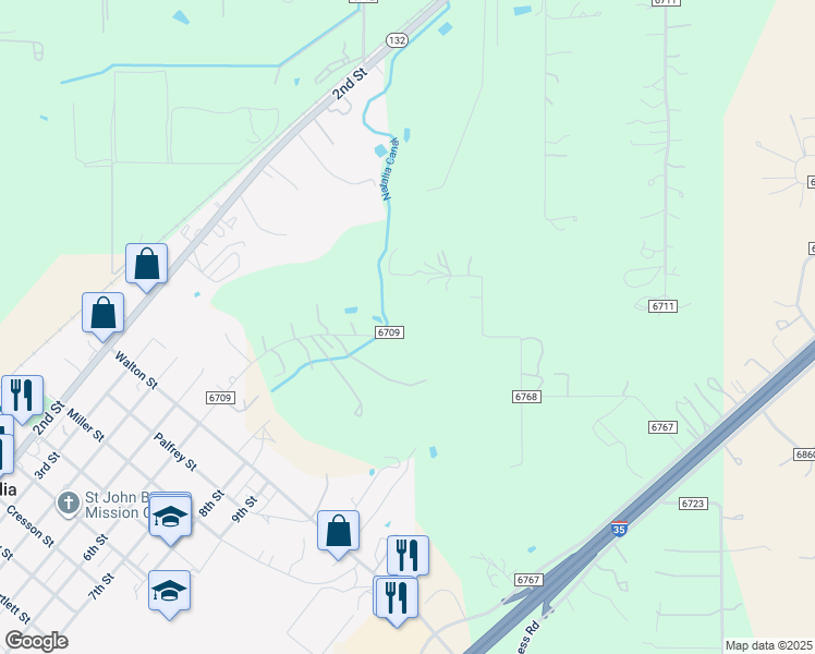 map of restaurants, bars, coffee shops, grocery stores, and more near 325 County Road 6709 in Natalia