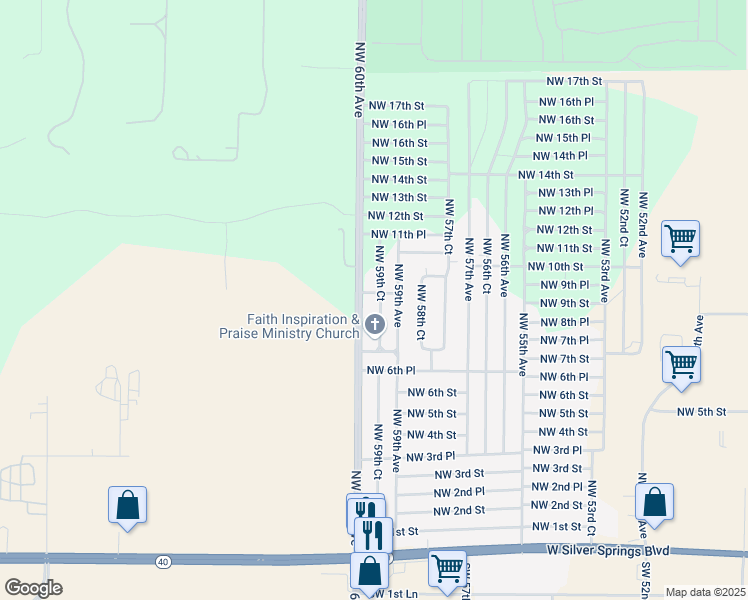 map of restaurants, bars, coffee shops, grocery stores, and more near 840 NW 59th Ct in Ocala