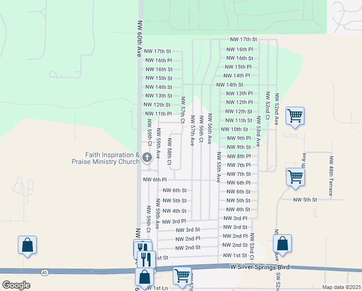 map of restaurants, bars, coffee shops, grocery stores, and more near 928 Northwest 57th Court in Ocala