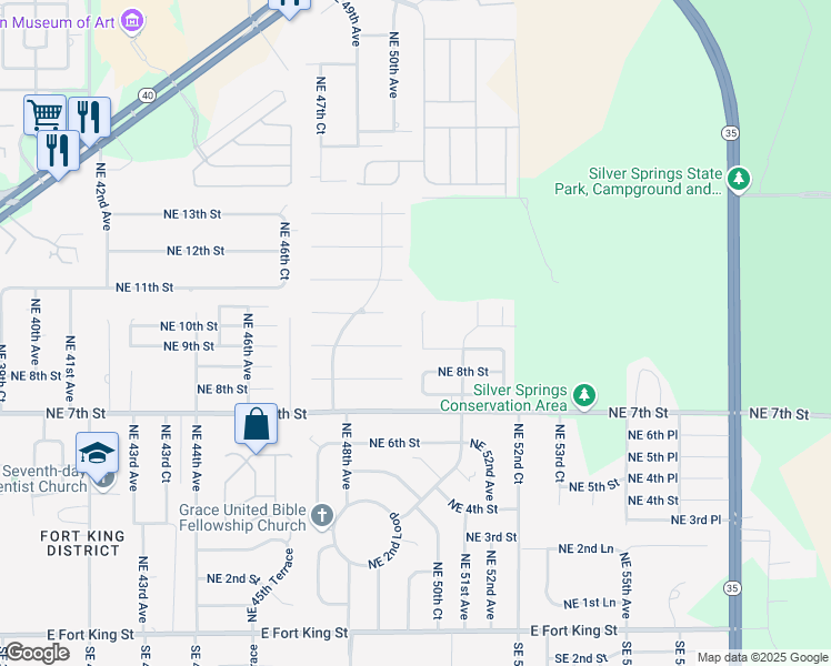 map of restaurants, bars, coffee shops, grocery stores, and more near 956 Northeast 50th Avenue in Ocala