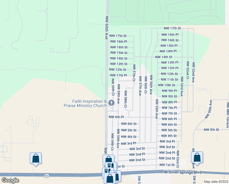 map of restaurants, bars, coffee shops, grocery stores, and more near 840 Northwest 59th Court in Ocala