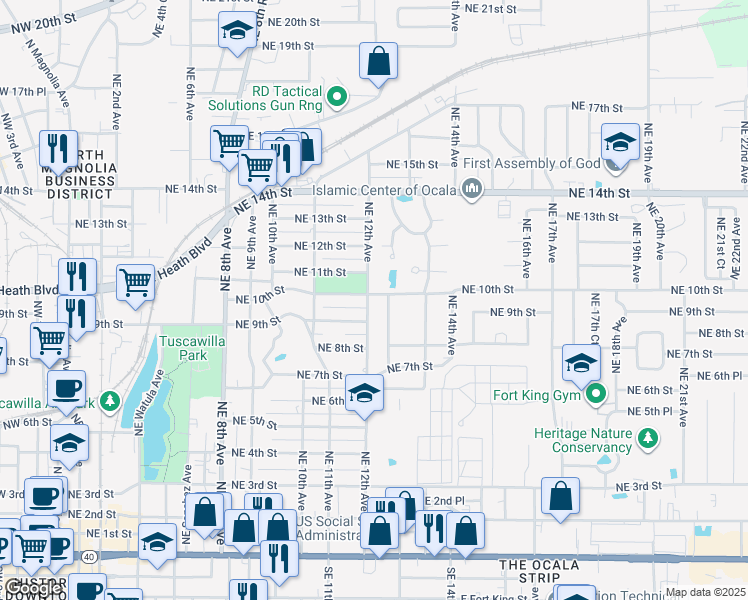 map of restaurants, bars, coffee shops, grocery stores, and more near 911 Northeast 12th Avenue in Ocala