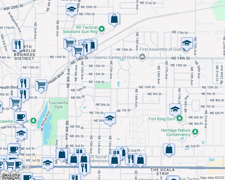 map of restaurants, bars, coffee shops, grocery stores, and more near 931 Northeast 12th Avenue in Ocala