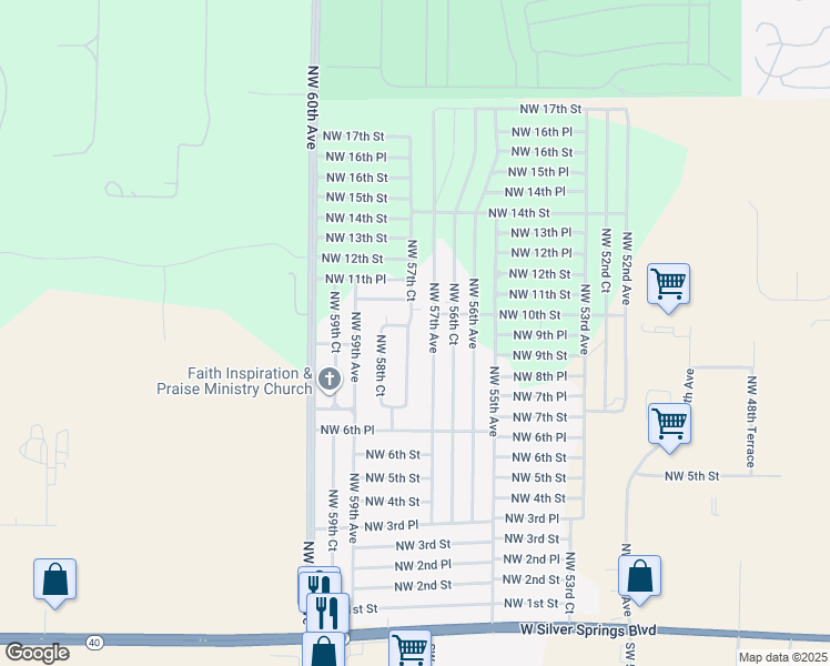 map of restaurants, bars, coffee shops, grocery stores, and more near 928 Northwest 57th Court in Ocala