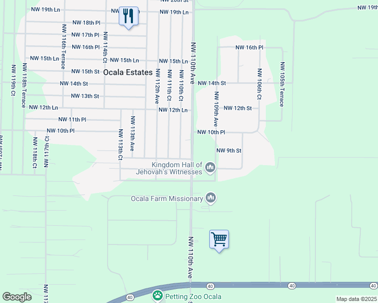 map of restaurants, bars, coffee shops, grocery stores, and more near 826 Northwest 110th Avenue in Ocala
