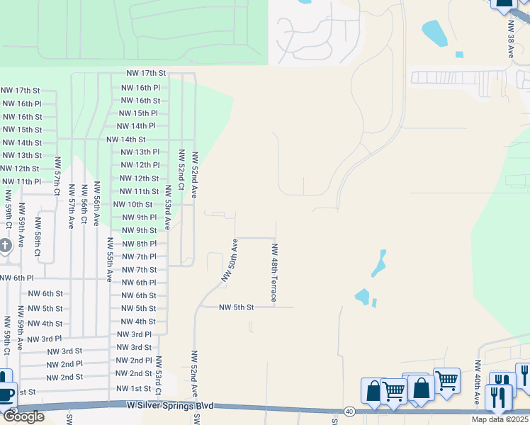 map of restaurants, bars, coffee shops, grocery stores, and more near 300 Northwest 52nd Avenue in Ocala