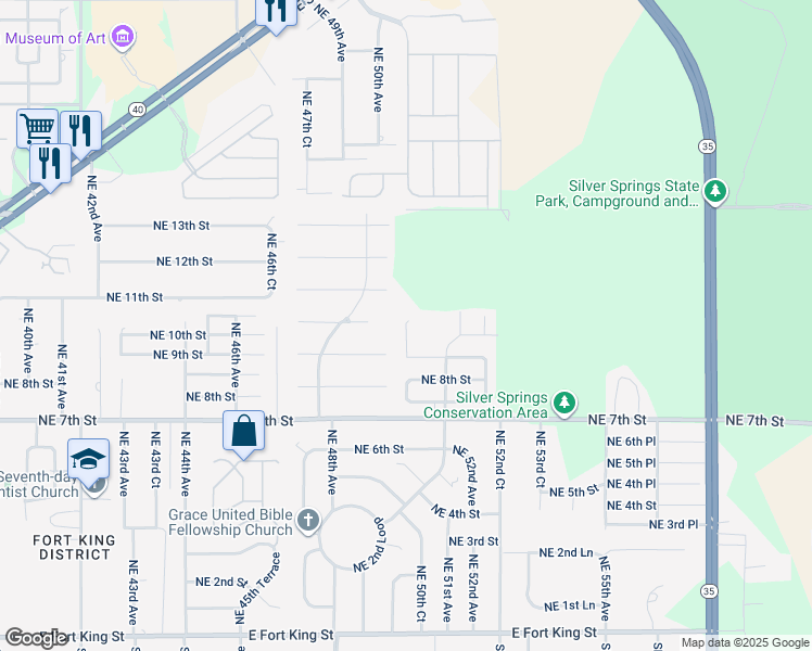 map of restaurants, bars, coffee shops, grocery stores, and more near 985 Northeast 50th Avenue in Ocala