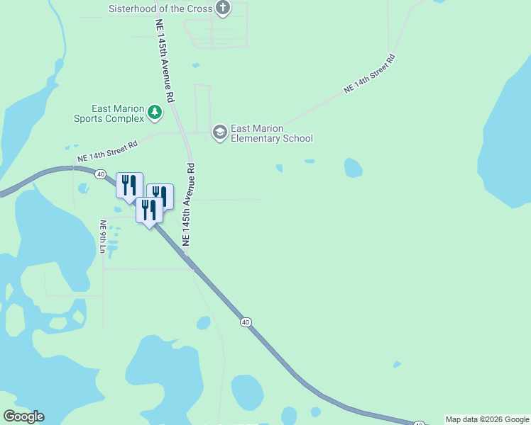 map of restaurants, bars, coffee shops, grocery stores, and more near 14790 Northeast 10th Place in Silver Springs