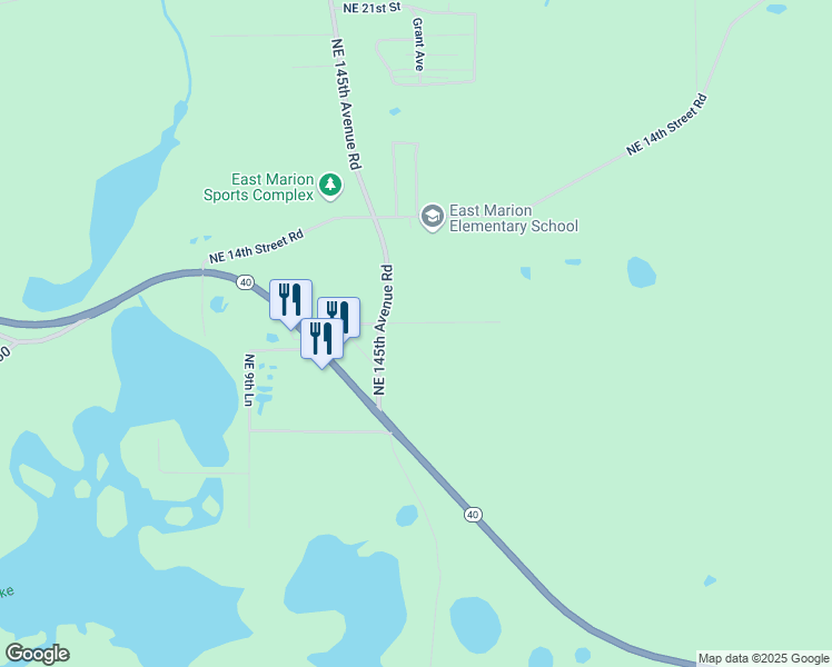 map of restaurants, bars, coffee shops, grocery stores, and more near 1025 Northeast 145th Avenue Road in Silver Springs