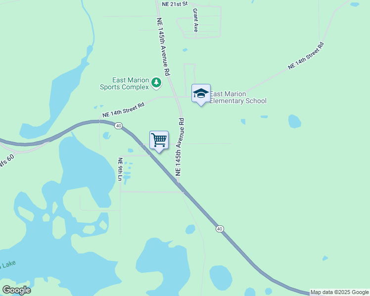 map of restaurants, bars, coffee shops, grocery stores, and more near 1025 Northeast 145th Avenue Road in Silver Springs
