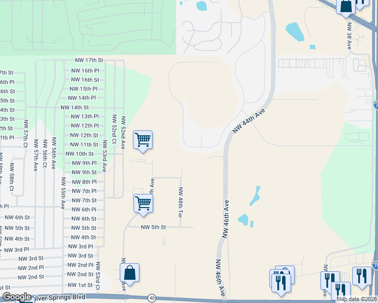 map of restaurants, bars, coffee shops, grocery stores, and more near 300 Northwest 52nd Avenue in Ocala