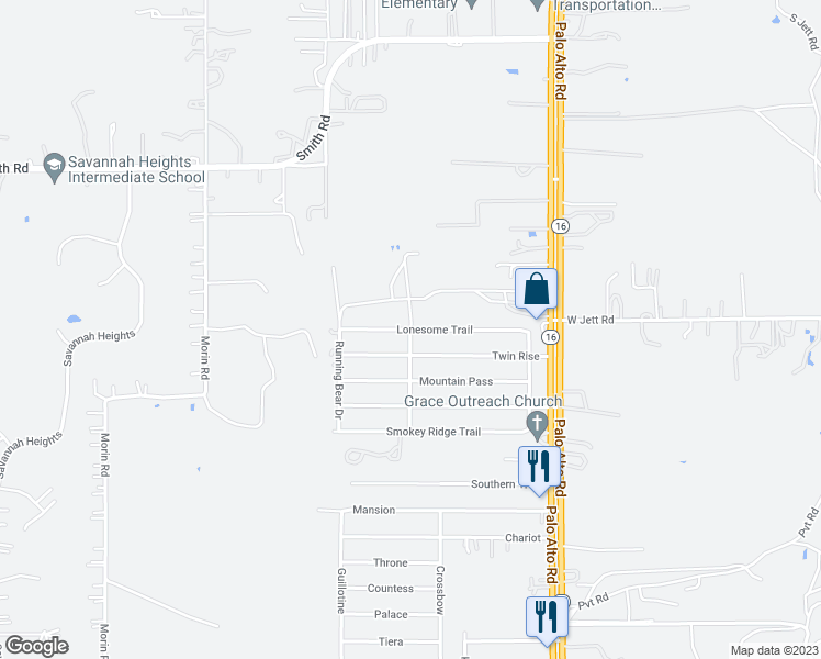 map of restaurants, bars, coffee shops, grocery stores, and more near 4400 Lonesome Trail in Von Ormy