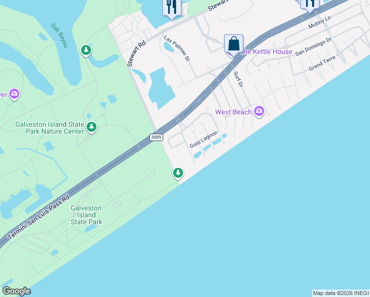 map of restaurants, bars, coffee shops, grocery stores, and more near 4202 Swashbuckle in Galveston