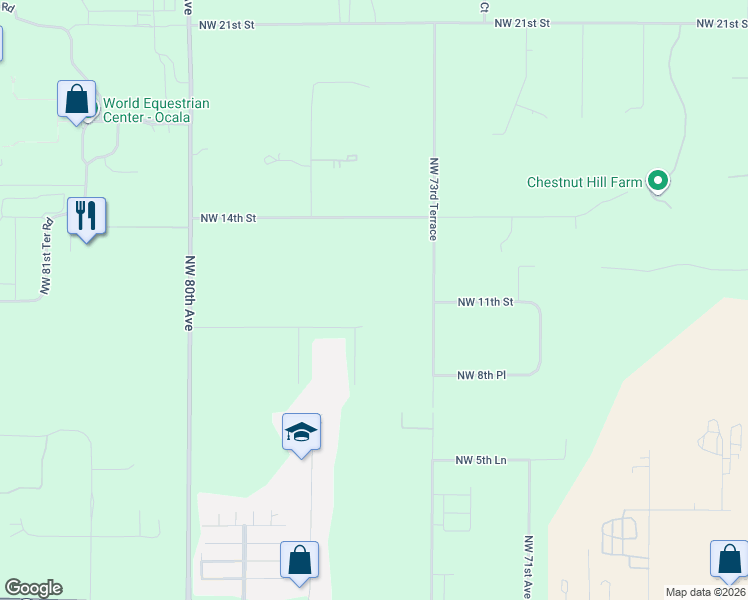 map of restaurants, bars, coffee shops, grocery stores, and more near 7571 Northwest 10th Street in Ocala
