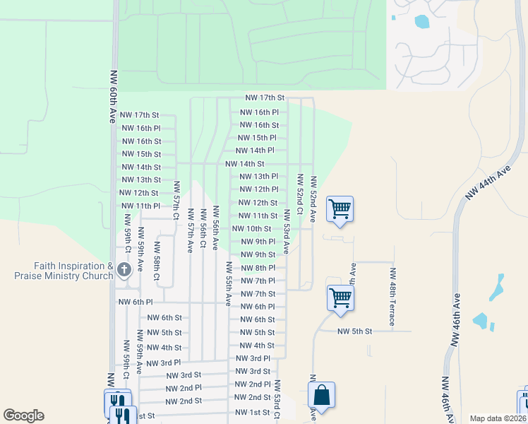 map of restaurants, bars, coffee shops, grocery stores, and more near 5319 Northwest 10th Street in Ocala