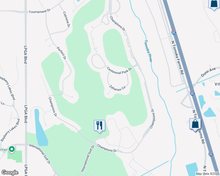 map of restaurants, bars, coffee shops, grocery stores, and more near 100 Berg Court in Daytona Beach