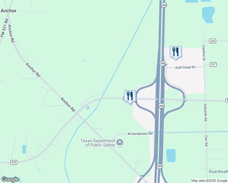 map of restaurants, bars, coffee shops, grocery stores, and more near 19477 Farm to Market Road 523 in Angleton