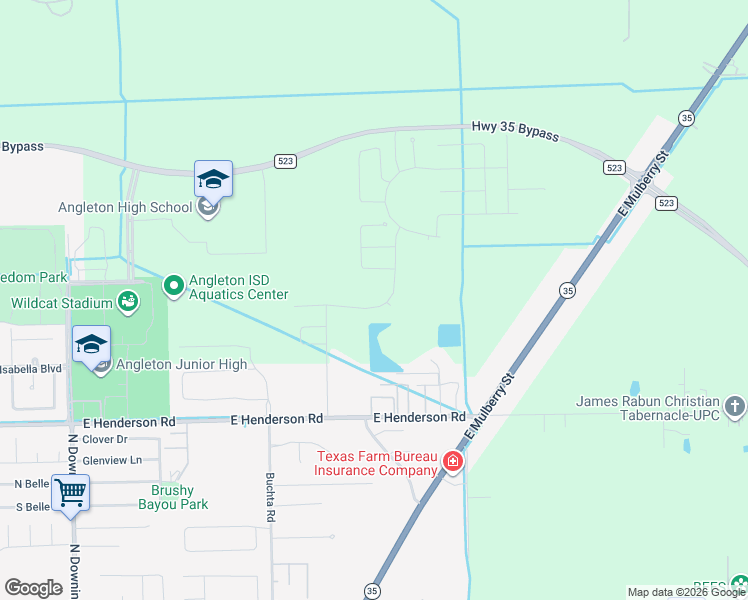 map of restaurants, bars, coffee shops, grocery stores, and more near 199 Julie K Lane in Angleton