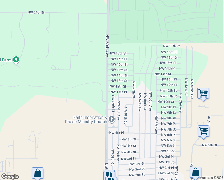map of restaurants, bars, coffee shops, grocery stores, and more near 1161 Northwest 60th Avenue in Ocala
