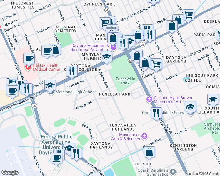 map of restaurants, bars, coffee shops, grocery stores, and more near in Daytona Beach