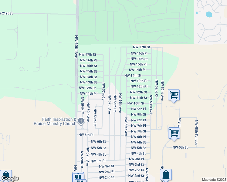 map of restaurants, bars, coffee shops, grocery stores, and more near 1126 Northwest 56th Court in Ocala