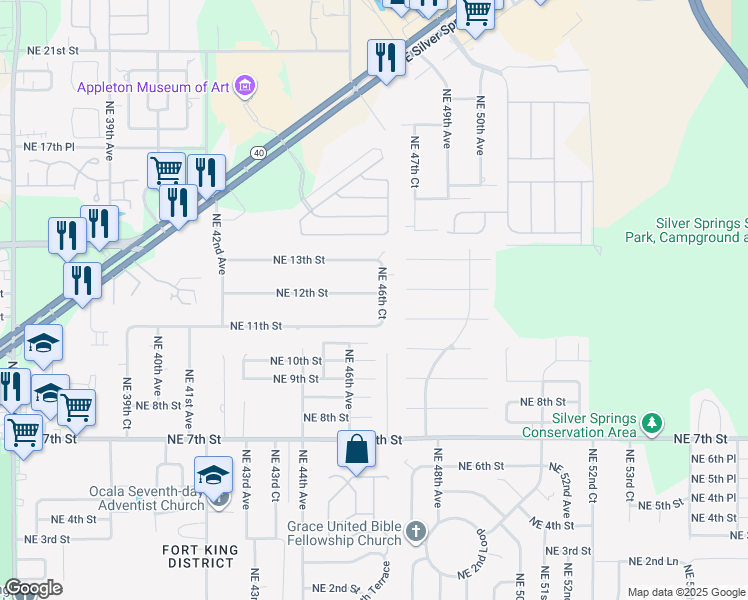 map of restaurants, bars, coffee shops, grocery stores, and more near 1135 Northeast 46th Court in Ocala
