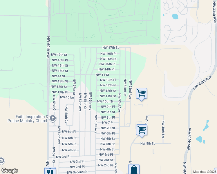 map of restaurants, bars, coffee shops, grocery stores, and more near 5390 Northwest 12th Place in Ocala