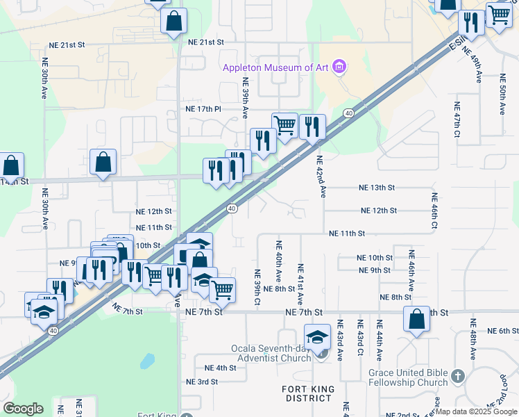 map of restaurants, bars, coffee shops, grocery stores, and more near 3922 East Silver Springs Boulevard in Ocala