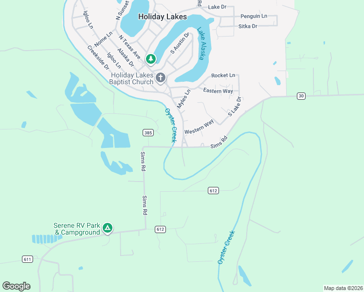 map of restaurants, bars, coffee shops, grocery stores, and more near 30 Creekside Drive in Holiday Lakes