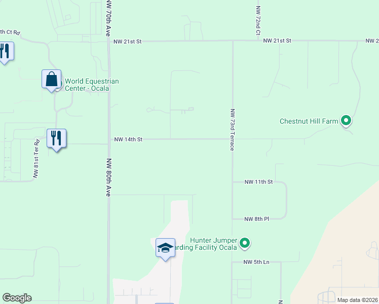map of restaurants, bars, coffee shops, grocery stores, and more near 7604 Northwest 14th Street in Ocala