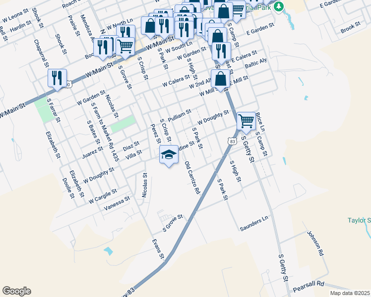 map of restaurants, bars, coffee shops, grocery stores, and more near 700 Old Carrizo Road in Uvalde