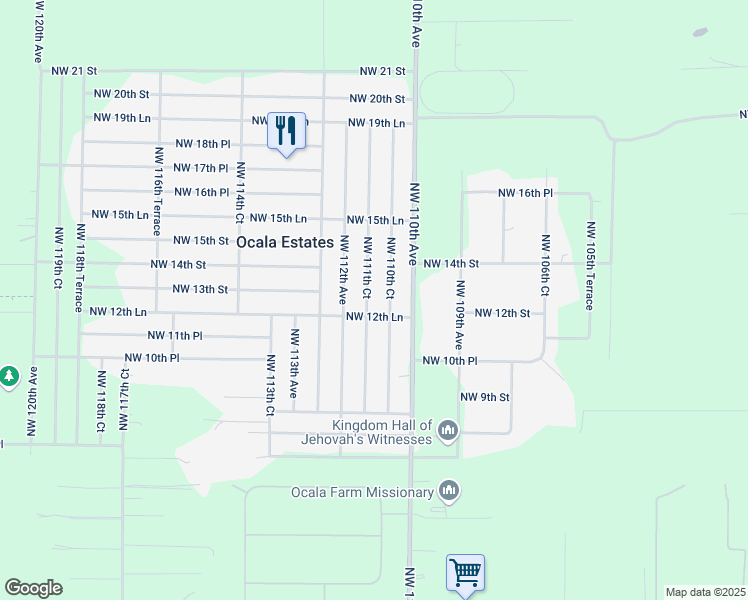 map of restaurants, bars, coffee shops, grocery stores, and more near 1271 Northwest 111th Court in Ocala