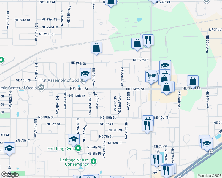 map of restaurants, bars, coffee shops, grocery stores, and more near 2062 Bonnie Heath Boulevard in Ocala