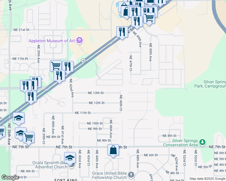 map of restaurants, bars, coffee shops, grocery stores, and more near 4609 Northeast 13th Street in Ocala