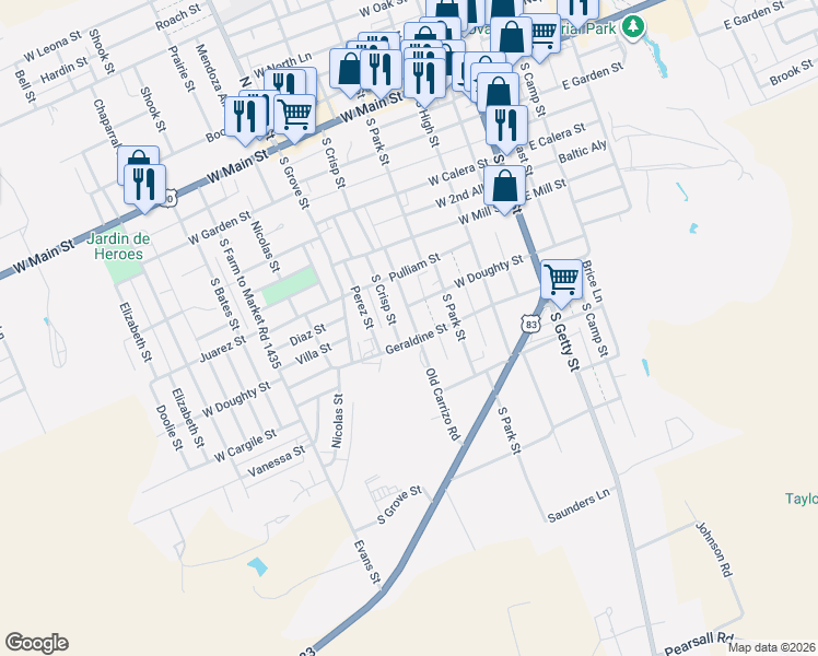 map of restaurants, bars, coffee shops, grocery stores, and more near 616 South Crisp Street in Uvalde