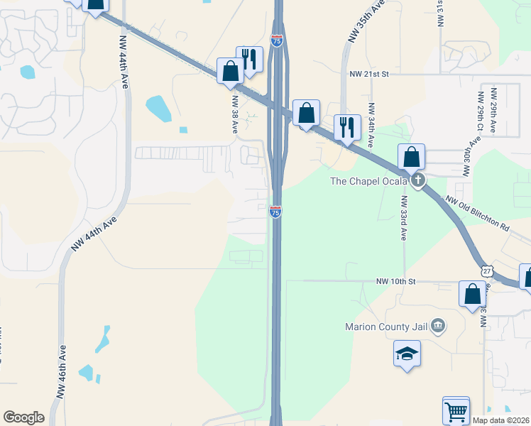 map of restaurants, bars, coffee shops, grocery stores, and more near 1364 Northwest 38th Avenue in Ocala