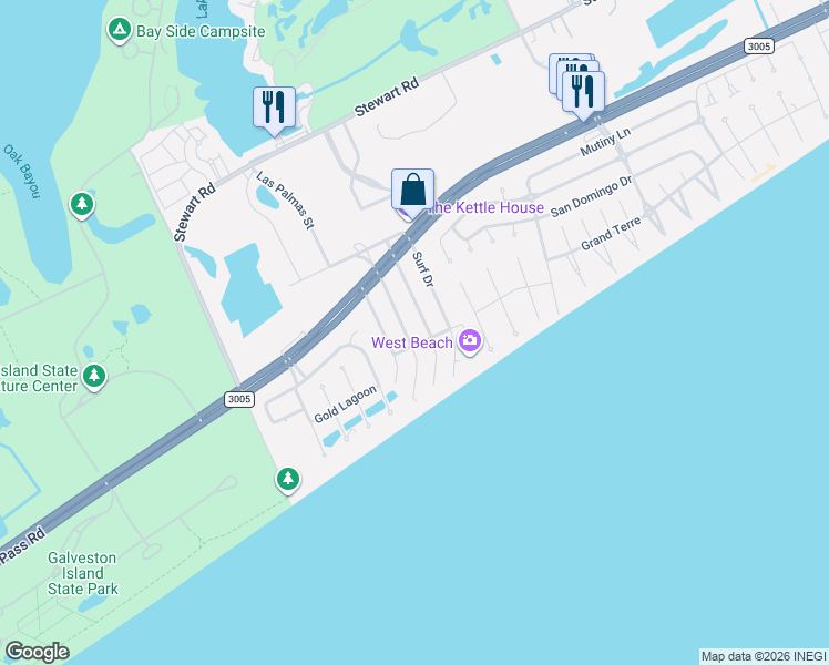 map of restaurants, bars, coffee shops, grocery stores, and more near in Galveston