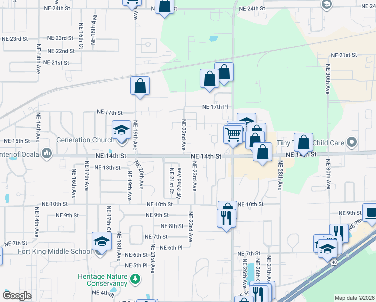 map of restaurants, bars, coffee shops, grocery stores, and more near 2200-2298 Bonnie Heath Boulevard in Ocala