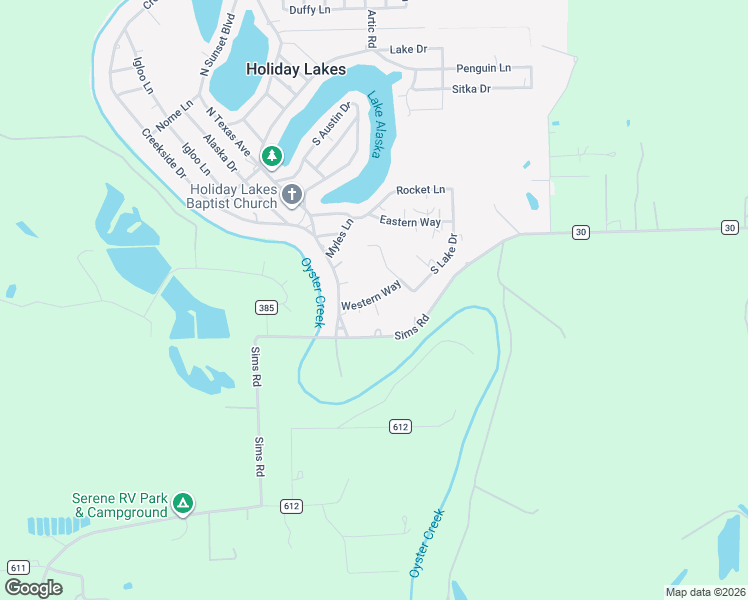 map of restaurants, bars, coffee shops, grocery stores, and more near 107 Western Way in Holiday Lakes
