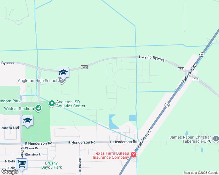 map of restaurants, bars, coffee shops, grocery stores, and more near 949 Farm to Market Road 523 in Angleton