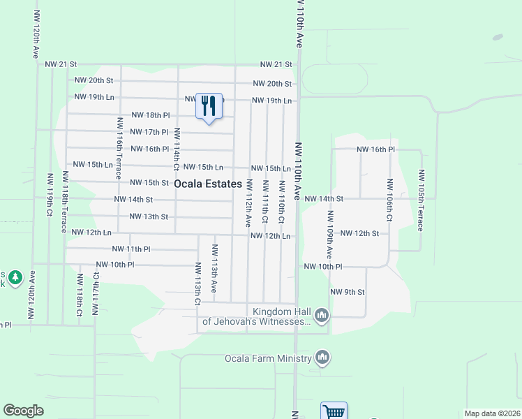 map of restaurants, bars, coffee shops, grocery stores, and more near 1271 Northwest 111th Court in Ocala
