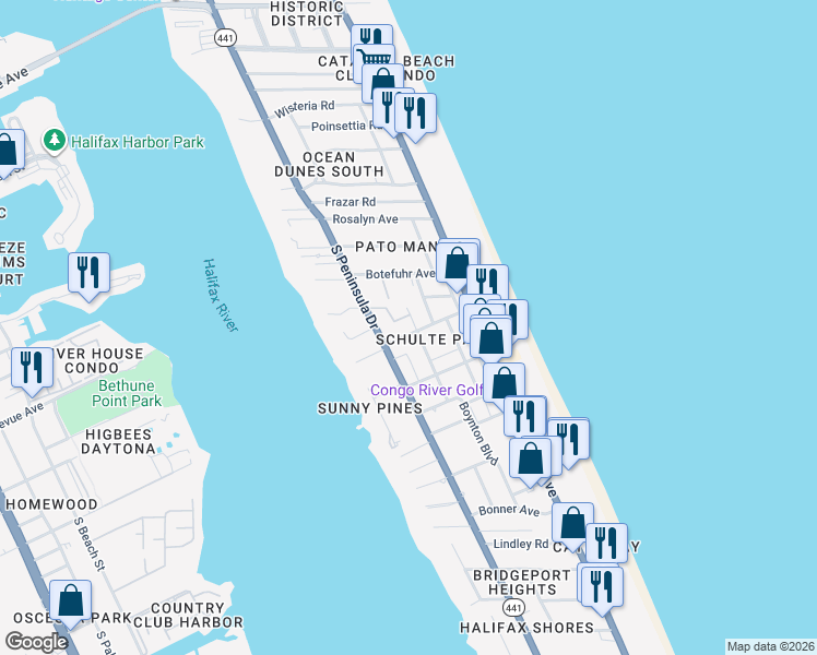map of restaurants, bars, coffee shops, grocery stores, and more near 2008 Blais Avenue in Daytona Beach