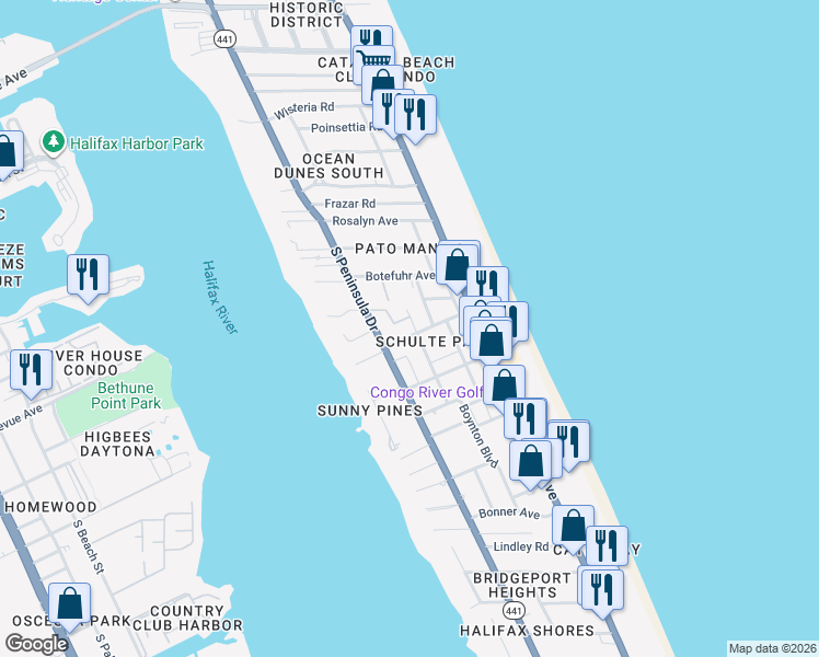 map of restaurants, bars, coffee shops, grocery stores, and more near 2008 Blais Avenue in Daytona Beach
