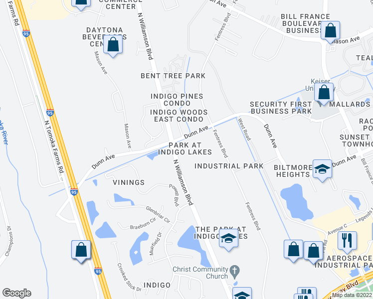 map of restaurants, bars, coffee shops, grocery stores, and more near 112 Lacosta Lane in Daytona Beach