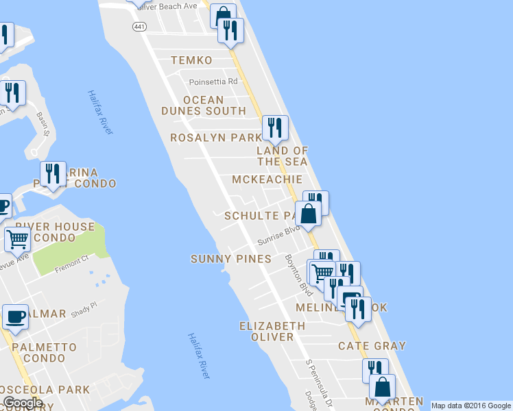 map of restaurants, bars, coffee shops, grocery stores, and more near 2008 Blais Ave in Daytona Beach